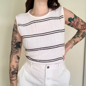 •SOLD ON DEPOP•VTG White and Black Striped Knit Tank Top